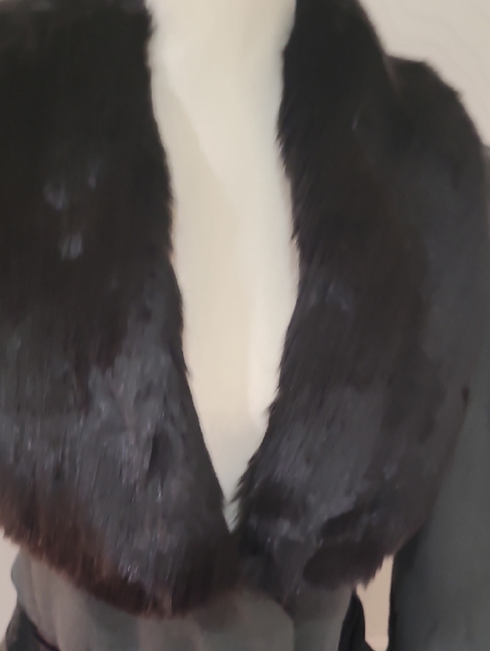 Osi Gopda Charcoal Gray Wool Blend Fit-and-Flare Coat with Faux Black Fur Collar - Picture 5 of 10